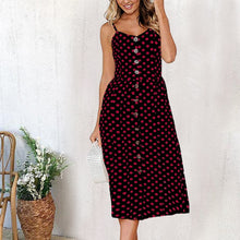 Load image into Gallery viewer, New Women Print Floral Stripe Long dress Sexy V-Neck Sleeveless Button Beach Casual Boho Midi Dress Plus Size 3XL vestidos