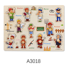 Load image into Gallery viewer, Montessori Wooden Puzzles Hand Grab Boards Toys Tangram Jigsaw Baby Educational Toys Cartoon Vehicle Animals Fruits 3D Puzzles