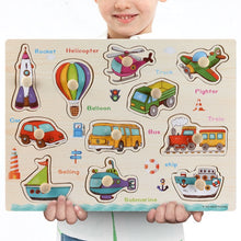 Load image into Gallery viewer, Montessori Wooden Puzzles Hand Grab Boards Toys Tangram Jigsaw Baby Educational Toys Cartoon Vehicle Animals Fruits 3D Puzzles