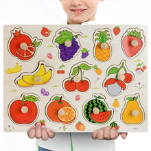 Load image into Gallery viewer, Montessori Wooden Puzzles Hand Grab Boards Toys Tangram Jigsaw Baby Educational Toys Cartoon Vehicle Animals Fruits 3D Puzzles