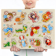 Load image into Gallery viewer, Montessori Wooden Puzzles Hand Grab Boards Toys Tangram Jigsaw Baby Educational Toys Cartoon Vehicle Animals Fruits 3D Puzzles