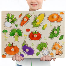 Load image into Gallery viewer, Montessori Wooden Puzzles Hand Grab Boards Toys Tangram Jigsaw Baby Educational Toys Cartoon Vehicle Animals Fruits 3D Puzzles