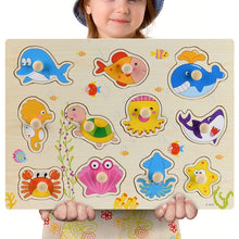 Load image into Gallery viewer, Montessori Wooden Puzzles Hand Grab Boards Toys Tangram Jigsaw Baby Educational Toys Cartoon Vehicle Animals Fruits 3D Puzzles
