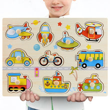 Load image into Gallery viewer, Montessori Wooden Puzzles Hand Grab Boards Toys Tangram Jigsaw Baby Educational Toys Cartoon Vehicle Animals Fruits 3D Puzzles