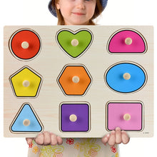 Load image into Gallery viewer, Montessori Wooden Puzzles Hand Grab Boards Toys Tangram Jigsaw Baby Educational Toys Cartoon Vehicle Animals Fruits 3D Puzzles