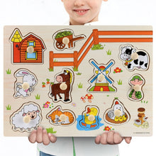 Load image into Gallery viewer, Montessori Wooden Puzzles Hand Grab Boards Toys Tangram Jigsaw Baby Educational Toys Cartoon Vehicle Animals Fruits 3D Puzzles