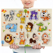 Load image into Gallery viewer, Montessori Wooden Puzzles Hand Grab Boards Toys Tangram Jigsaw Baby Educational Toys Cartoon Vehicle Animals Fruits 3D Puzzles