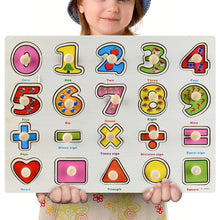 Load image into Gallery viewer, Montessori Wooden Puzzles Hand Grab Boards Toys Tangram Jigsaw Baby Educational Toys Cartoon Vehicle Animals Fruits 3D Puzzles