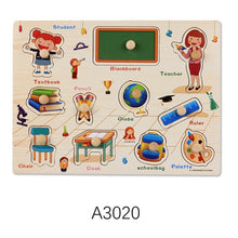 Load image into Gallery viewer, Montessori Wooden Puzzles Hand Grab Boards Toys Tangram Jigsaw Baby Educational Toys Cartoon Vehicle Animals Fruits 3D Puzzles