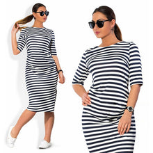 Load image into Gallery viewer, 5XL 6XL Large Size 2020 Spring Autumn Dress Big Size Dress White Black Striped Dresses Plus Size Women Clothing Belt Vestidos