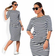 Load image into Gallery viewer, 5XL 6XL Large Size 2020 Spring Autumn Dress Big Size Dress White Black Striped Dresses Plus Size Women Clothing Belt Vestidos