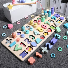 Load image into Gallery viewer, Montessori Educational Wooden Toys Children Busy Board Math Fishing Children's Wooden Preschool Montessori Toy Counting Geometry