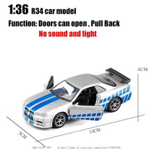 Load image into Gallery viewer, 1:32 Nissan Skyline Ares GTR R34 Diecasts & Toy Vehicles Metal Toy Car Model High Simulation Pull Back Collection Kids Toys