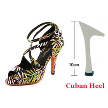 Load image into Gallery viewer, Ladingwu Salsa Jazz Ballroom Latin Dance Black Shoes For Dancing Women Social Strip High Heels Featured graffiti Satin Sandals