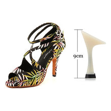 Load image into Gallery viewer, Ladingwu Salsa Jazz Ballroom Latin Dance Black Shoes For Dancing Women Social Strip High Heels Featured graffiti Satin Sandals
