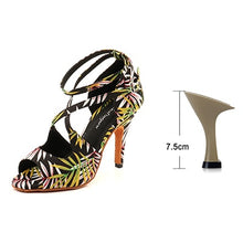 Load image into Gallery viewer, Ladingwu Salsa Jazz Ballroom Latin Dance Black Shoes For Dancing Women Social Strip High Heels Featured graffiti Satin Sandals