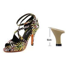 Load image into Gallery viewer, Ladingwu Salsa Jazz Ballroom Latin Dance Black Shoes For Dancing Women Social Strip High Heels Featured graffiti Satin Sandals