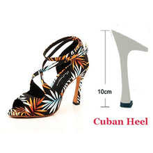 Load image into Gallery viewer, Ladingwu Salsa Jazz Ballroom Latin Dance Black Shoes For Dancing Women Social Strip High Heels Featured graffiti Satin Sandals