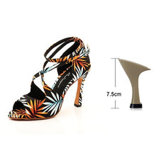 Load image into Gallery viewer, Ladingwu Salsa Jazz Ballroom Latin Dance Black Shoes For Dancing Women Social Strip High Heels Featured graffiti Satin Sandals