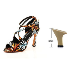 Load image into Gallery viewer, Ladingwu Salsa Jazz Ballroom Latin Dance Black Shoes For Dancing Women Social Strip High Heels Featured graffiti Satin Sandals