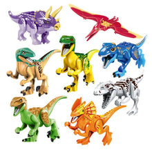 Load image into Gallery viewer, 8pcs/lot Jurassic Dino world Tyrannosaurus Rex Wyvern Velociraptor Stegosaurus Building Kits Bolcks Dinosaur figures Raptor Toy