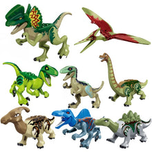 Load image into Gallery viewer, 8pcs/lot Jurassic Dino world Tyrannosaurus Rex Wyvern Velociraptor Stegosaurus Building Kits Bolcks Dinosaur figures Raptor Toy