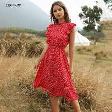 Load image into Gallery viewer, Chiffon Dress Women Elegant Summer Floral Print Ruffle A-line Sundress Casual Fitted Clothes To Knees 2020 Red Dresses For Women
