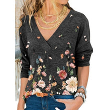 Load image into Gallery viewer, Snake YX Women's Clothing Autumn and Winter New Fashion Women's V-neck Flower Print Long-sleeved Casual Loose T-shirt Plus Size