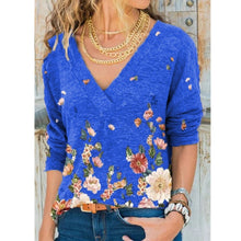 Load image into Gallery viewer, Snake YX Women's Clothing Autumn and Winter New Fashion Women's V-neck Flower Print Long-sleeved Casual Loose T-shirt Plus Size