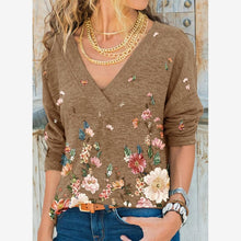 Load image into Gallery viewer, Snake YX Women's Clothing Autumn and Winter New Fashion Women's V-neck Flower Print Long-sleeved Casual Loose T-shirt Plus Size