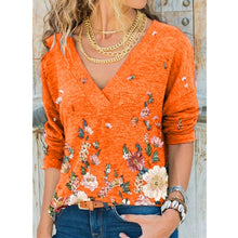 Load image into Gallery viewer, Snake YX Women's Clothing Autumn and Winter New Fashion Women's V-neck Flower Print Long-sleeved Casual Loose T-shirt Plus Size