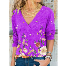 Load image into Gallery viewer, Snake YX Women's Clothing Autumn and Winter New Fashion Women's V-neck Flower Print Long-sleeved Casual Loose T-shirt Plus Size