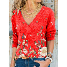 Load image into Gallery viewer, Snake YX Women's Clothing Autumn and Winter New Fashion Women's V-neck Flower Print Long-sleeved Casual Loose T-shirt Plus Size