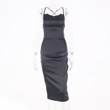 Load image into Gallery viewer, Dulzura neon satin lace up 2021 summer women bodycon long midi dress sleeveless backless elegant party outfits sexy club clothes