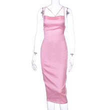 Load image into Gallery viewer, Dulzura neon satin lace up 2021 summer women bodycon long midi dress sleeveless backless elegant party outfits sexy club clothes