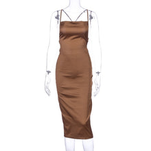 Load image into Gallery viewer, Dulzura neon satin lace up 2021 summer women bodycon long midi dress sleeveless backless elegant party outfits sexy club clothes