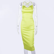 Load image into Gallery viewer, Dulzura neon satin lace up 2021 summer women bodycon long midi dress sleeveless backless elegant party outfits sexy club clothes