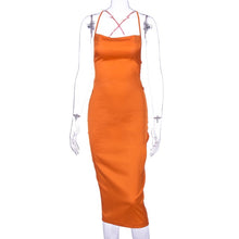Load image into Gallery viewer, Dulzura neon satin lace up 2021 summer women bodycon long midi dress sleeveless backless elegant party outfits sexy club clothes