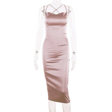 Load image into Gallery viewer, Dulzura neon satin lace up 2021 summer women bodycon long midi dress sleeveless backless elegant party outfits sexy club clothes
