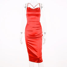 Load image into Gallery viewer, Dulzura neon satin lace up 2021 summer women bodycon long midi dress sleeveless backless elegant party outfits sexy club clothes