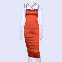 Load image into Gallery viewer, Dulzura neon satin lace up 2021 summer women bodycon long midi dress sleeveless backless elegant party outfits sexy club clothes