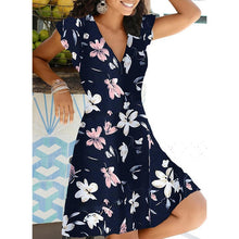 Load image into Gallery viewer, 2021 Spring Summer Vintage Party Dress V Neck Elegant Sexy Dress Boho Beach Female Floral Print Dresses For Women Clothes