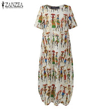 Load image into Gallery viewer, ZANZEA Fashion Summer Maxi Dress Women's Printed Sundress Casual Short Sleeve Vestidos Female High Waist Robe Femme Plus Size