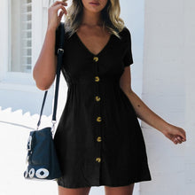 Load image into Gallery viewer, Women's Dress 2021 Spring/Summer Pure Color Single Row Buttons V-Neck Dress Women Slim High Waist Casual Dress Vestido