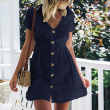 Load image into Gallery viewer, Women's Dress 2021 Spring/Summer Pure Color Single Row Buttons V-Neck Dress Women Slim High Waist Casual Dress Vestido