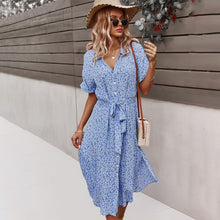 Load image into Gallery viewer, Beach Boho Summer Dress Shirt 2021 Floral Vintage High Waist Dresses Women Casual Loose Single-Breasted Midi Slim Elegant Robe