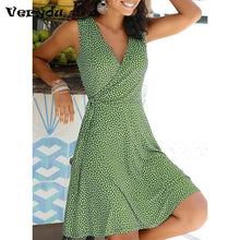 Load image into Gallery viewer, 2021 New Casual Polka Dot Dress Women V Neck Sleeveless Bandage Beach Dress Summer Bohemian Dresses For Women Free Shipping
