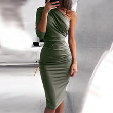 Load image into Gallery viewer, 2021 New Sexy One Shoulder Bodycon Party Dresses Elegant Women Casual Midi Sheath Slim Bodycon Dress Package Hip Midi Dress