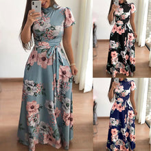 Load image into Gallery viewer, Flower Print Long Sleeve Maxi Dress Spring Autumn Casual Slim Sashes Long Dress Women Elegant Robe Party Dresses Plus Size S-5XL