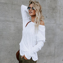 Load image into Gallery viewer, Letter Sexy Off Shoulder Tops Spring Summer Women Casual Y2k Dill Top Long Sleeve Loose T Shirts Female Pullover Camisetas Mujer